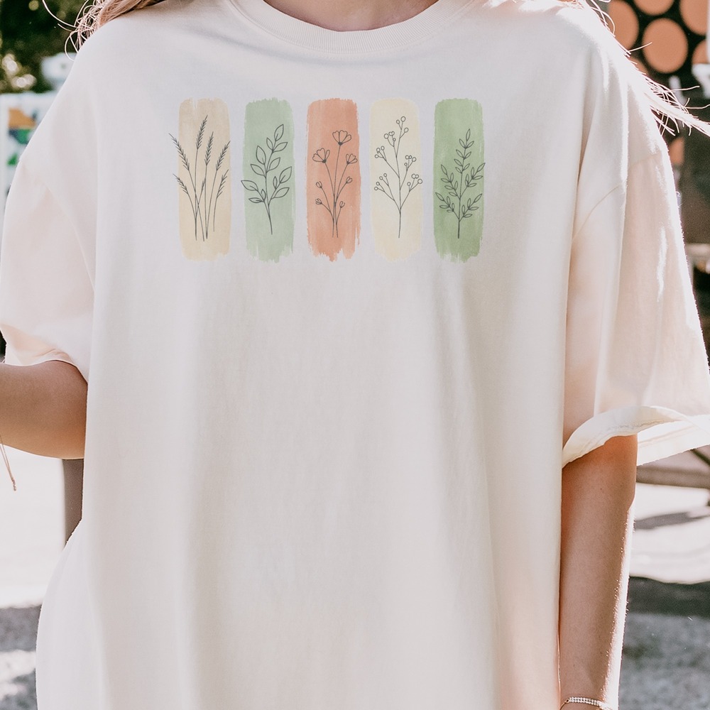 Five Botanical Sprigs on Brushstroke Panels Tee